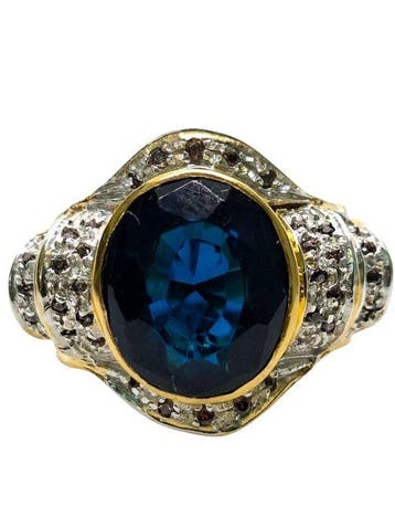 Zonder minimumprijs - Ring - 9 kt. Zilver, Geel goud Saffier, Nieuw