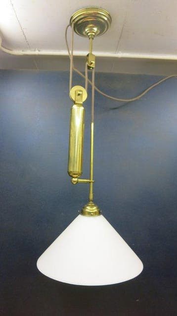 Plafondlamp - Gelakt messing, Opaline glas, Antiek en Kunst