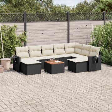 vidaXL 10-delige Loungeset met kussens poly rattan zwart, Verzenden, Nieuw, Loungeset