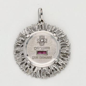 Hanger - 18 karaat Witgoud - Robijn, diamant