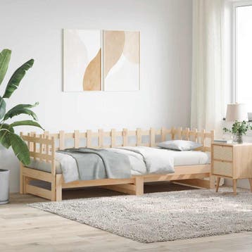 vidaXL Slaapbank uitschuifbaar massief grenenhout 2x(90x200), 90 cm, Eenpersoons, Bruin, Verzenden