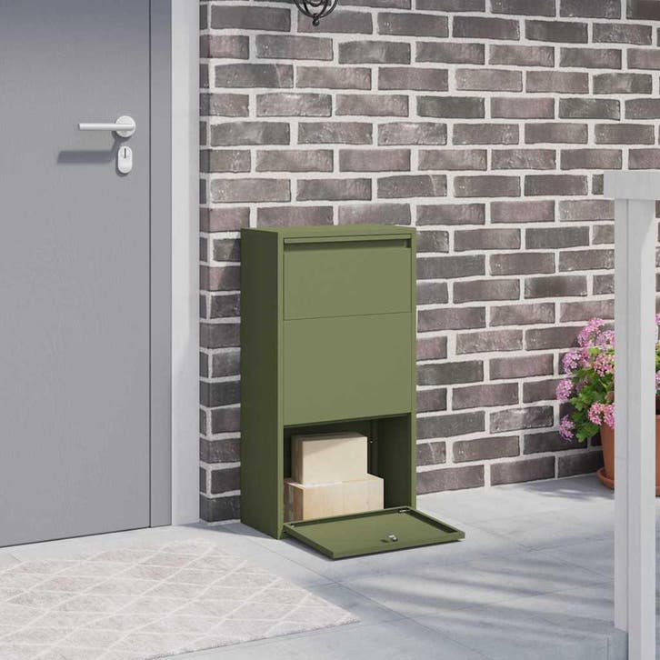 vidaXL Pakket inwerp box met opslag Olijf Groen 44 x 22 x 82, Tuin en Terras, Brievenbussen, Nieuw, Verzenden