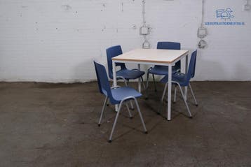 Bijzettafel 80x80 ahorn blad wit frame topstaat, Verzenden, Gebruikt