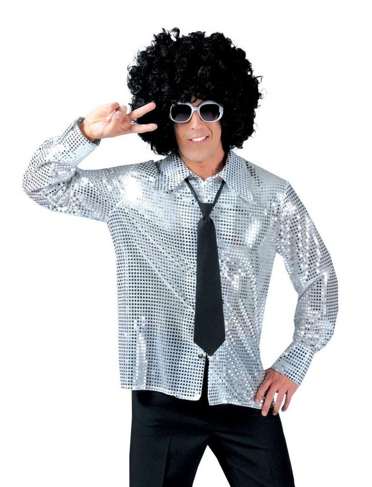 Disco Blouse Paillet Zilver, Kleding | Heren, Carnavalskleding en Feestkleding, Nieuw, Ophalen of Verzenden
