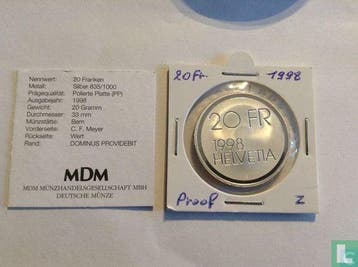 Zwitserland 20 franc 1998 100th Anniversary Death of Con..., Verzenden, Overige landen, Losse munt, Goud