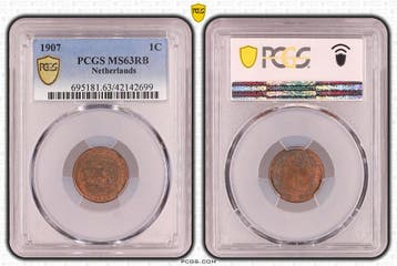 Koningin Wilhelmina 1 cent 1907 MS63 RB PCGS gecertificeerd, Verzenden, Koningin Wilhelmina, 1 cent, Losse munt