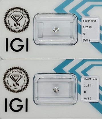 2 pcs Diamant (Natuurlijk) - 0.51 ct - Rond - G - VVS2 -, Nieuw