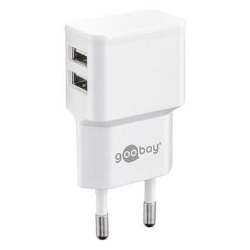 USB A oplader | Goobay | 2 poorten (USB A, 12W, Wit), Verzenden, Nieuw