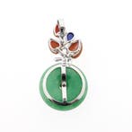 Witgouden hanger met jade, rode jaspis en saffier, Ophalen of Verzenden, Gebruikt, Goud, Overige merken