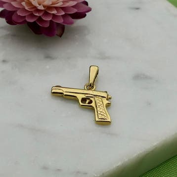 18 Krt. Gouden hanger van een pistool (Hanger of bedel), Ophalen of Verzenden, Gebruikt, Goud, Overige merken