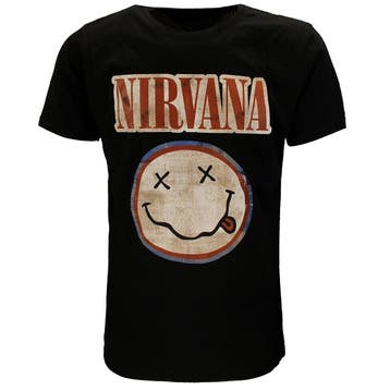Nirvana Distressed Logo Smiley T-Shirt, Kleding | Heren, T-shirts, Verzenden, Nieuw