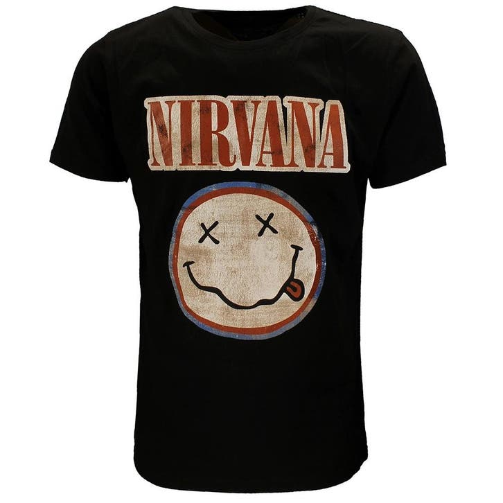 Nirvana Distressed Logo Smiley T-Shirt, Kleding | Heren, T-shirts, Verzenden