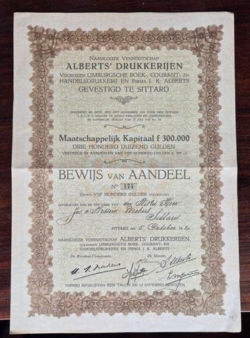 Nederland. 500 Gulden - 1920 Alberts Drukkerijen - aandeel