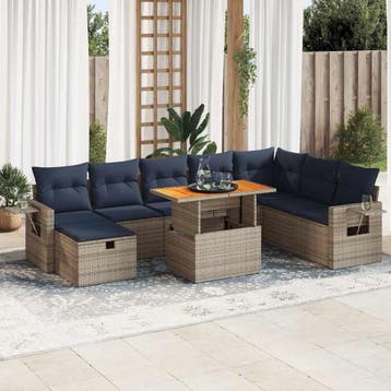 vidaXL 9-delige Loungeset met kussens poly rattan acacia, Verzenden, Nieuw, Loungeset