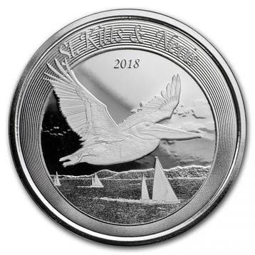 EC8 - St. Kitts and Nevis Pelikaan 1 oz 2018 (25.000 oplage), Verzenden, Losse munt, Zilver