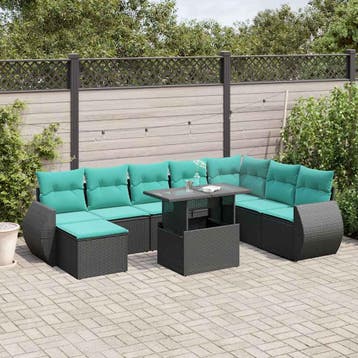 vidaXL 9-delige tuinbankset met kussens van zwart polyrotan, Verzenden, Nieuw