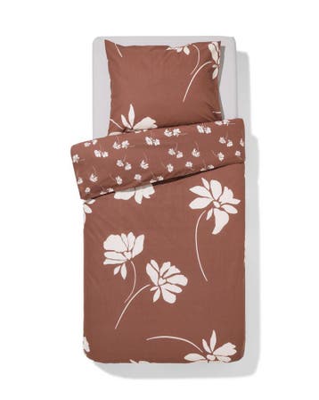 HEMA Dekbedovertrek 140x200/220cm zacht katoen bloemen, Verzenden, Nieuw, Bruin