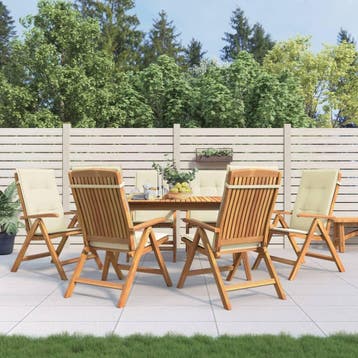 vidaXL Verstelbare klapstoelen met kussens, 6 stuks, massief, Verzenden, Nieuw, Hout
