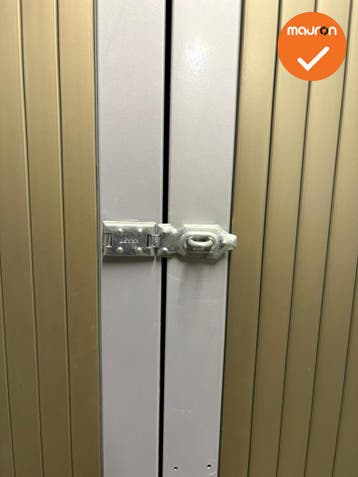 Roldeurkast S - B-keuze - 195x120x45 - Zilvergrijs met koper, Werkplek, Ophalen of Verzenden, Gebruikt, Kast