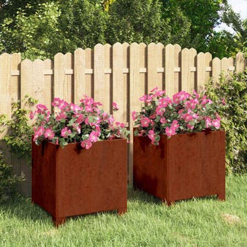vidaXL Plantenbakken met poten 2 st roestig 30x30x30 cm, Verzenden, Minder dan 60 cm, Nieuw, Metaal