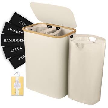 Wasmand 3 vakken - Wassorteerder Beige, Verzenden, Nieuw, Beige, Wasmand