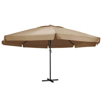Dubbele Parasol 600cm Taupe | Tweedekansje | OP=OP, Tuin en Terras, Ophalen of Verzenden, Zo goed als nieuw, Meer dan 4 meter