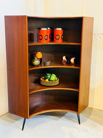 Vintage Formule hoekkast | wandkast | boekenkast, Huis en Inrichting, Ophalen, Met plank(en), Teakhout, 50 tot 100 cm