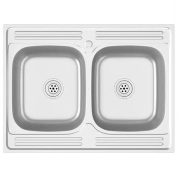 Dubbele Wastafel RVS | 36% Korting, Nieuw, Minder dan 100 cm, Grijs, 50 tot 75 cm