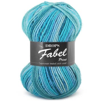 DROPS Fabel Print - 340 blue lagoon - Wol Garen, Hobby en Vrije tijd, Ophalen of Verzenden, Nieuw