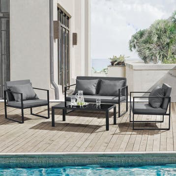 Tuinset loungeset 4-delig tuintafel tuinbank 2x tuinstoel zw, Tuin en Terras, Verzenden, Nieuw