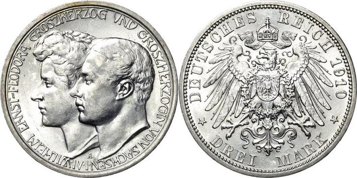 3 Mark 1910 Sachsen-weimar-eisenach Wilhelm Ernst 1901-1918, Postzegels en Munten, Munten | Europa | Niet-Euromunten, Verzenden