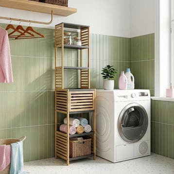 Badkamerrek Kydesby bamboe 170x39x30 cm naturel en grijs [en, Verzenden, Nieuw