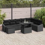 vidaXL Tuin Sofa Set 9 pcs Zwart Poly Rattan en Poedergecoat, Verzenden, Nieuw, Rotan, Meer dan 8 zitplaatsen