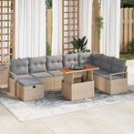 vidaXL Tuinbankenset met kussen met opslag 9 pcs Beige poly, Verzenden, Nieuw, Rotan, Meer dan 8 zitplaatsen