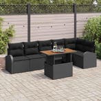 vidaXL Tuin Sofa Set met kussen 7 pcs Zwart, Verzenden, Nieuw, Rotan, 7 zitplaatsen