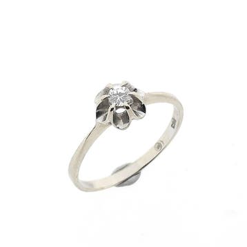 Witgouden solitairring met diamant; 0,10 ct., Sieraden, Tassen en Uiterlijk, Ringen, 18 tot 19, Gebruikt, Ophalen of Verzenden
