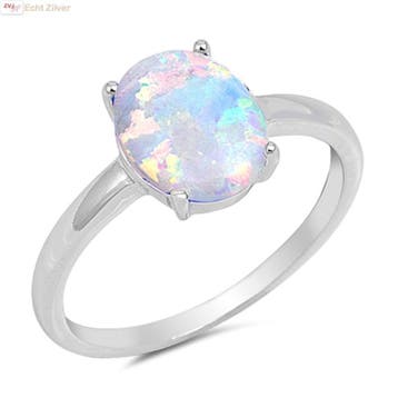 Zilveren ovale witte opaal ring, Sieraden, Tassen en Uiterlijk, Ringen, Verzenden, Nieuw, Zilver