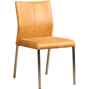 Set van 4 Leren eetkamerstoelen Basic - Vintage Cognac, Huis en Inrichting, Ophalen of Verzenden, Nieuw, Leer