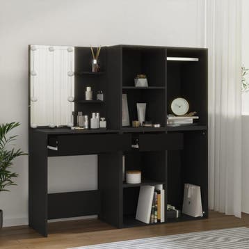 vidaXL Kaptafel met kastjes LED bewerkt hout zwart, Huis en Inrichting, Tafels | Kaptafels, Verzenden, Nieuw