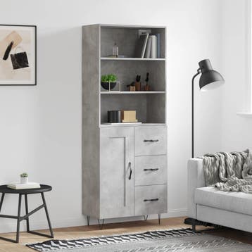 vidaXL buffetkast 69,5x34x180 cm bewerkt hout betongrijs, Huis en Inrichting, Kasten | Buffetkasten, Verzenden, Nieuw, 50 tot 100 cm