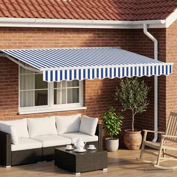 vidaXL Handmatige Luifelhouder met LEDs Blauw en Wit 3,5 x, Verzenden, Nieuw
