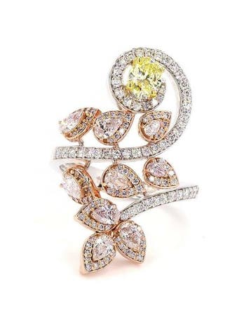 Cocktailring - 18 karaat Witgoud, Roségoud - 1.68ct. tw.