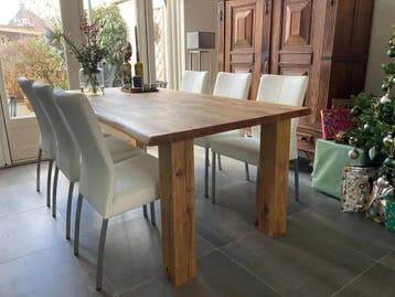 Set van 6 leren eetkamerstoelen - wit leer, Huis en Inrichting, Stoelen, Ophalen of Verzenden, Nieuw, Leer