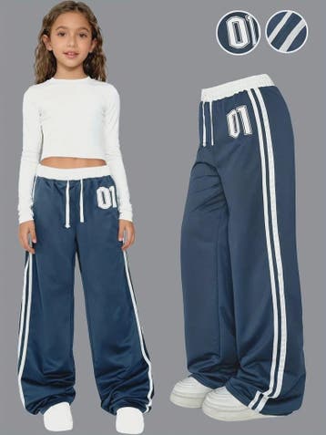 Meisjes Sportbroek met Wijde Pijpen, Trekkoord en '01' Print, Kinderen en Baby's, Verzenden, Nieuw