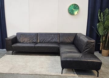Hoekbank Zwart Sky-Leer Uitstekende Staat, Huis en Inrichting, Ophalen of Verzenden, Nieuw