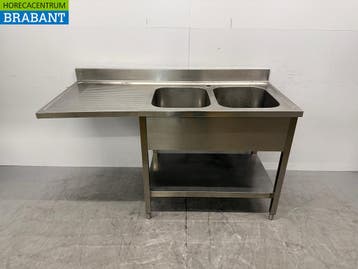 RVS Spoeltafel Dubbele Spoelbak 160 x 70 x 87,5 cm Horeca, Ophalen of Verzenden, Gebruikt