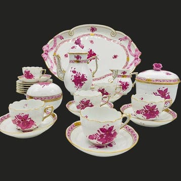 Herend - Koffieservies voor 6 (23) - *Mokka* Apponyi Purpur, Antiek en Kunst, Antiek | Meubels | Tafels