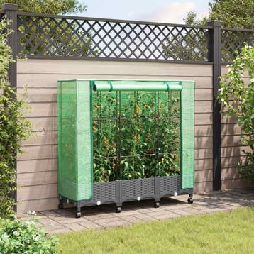 vidaXL Tuinplantenbak met Kasbedekking en Wielen 3 st, Verzenden, Nieuw, Minder dan 60 cm, 60 cm of meer