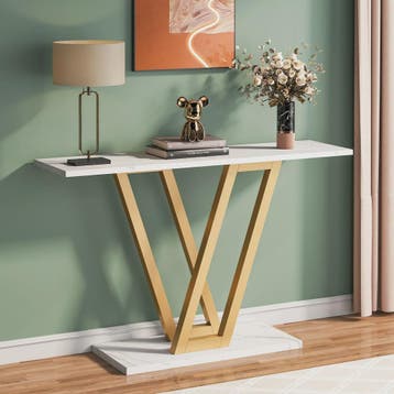 Industriële Console Tafel 110cm - Marmerlook & Goudkleurig M, Verzenden, Nieuw