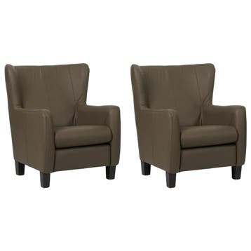 Set van 2 Leren fauteuils Hug - Toledo Moss (bruin/groen) -, Nieuw, Ophalen of Verzenden, 75 tot 100 cm, Leer